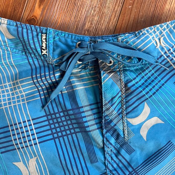 Hurley Men's Swim Trunks Blue Plaid with Gray. Size 36 - Picture 3 of 8